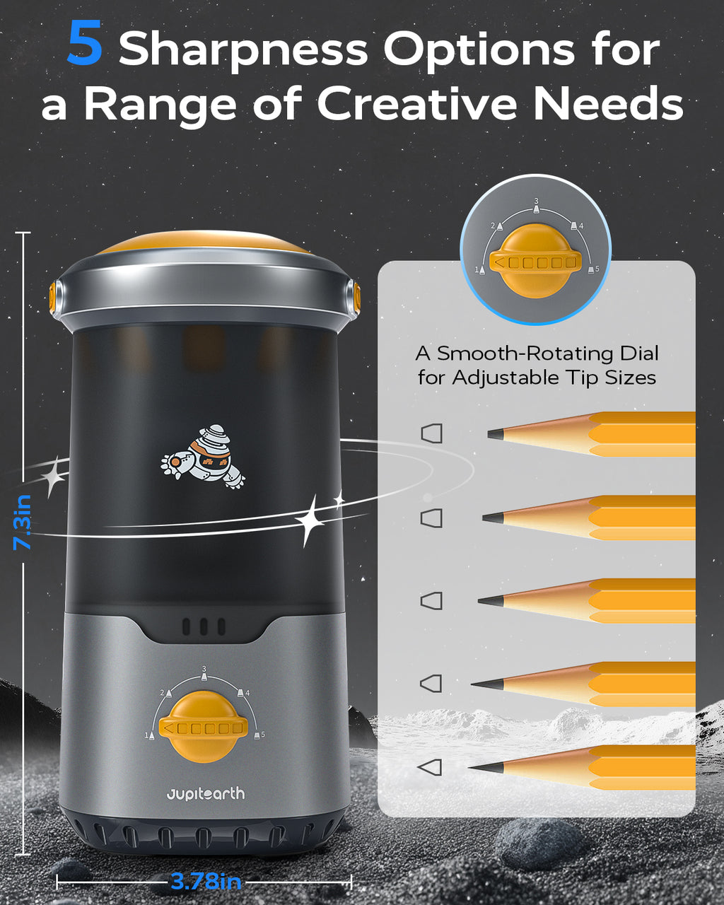 Jupitearth Black Office Supplies/Pencils & Pencil Electric Pencil Sharpeners,Hands-Free,Auto in & Out Spaceship for Home and Office