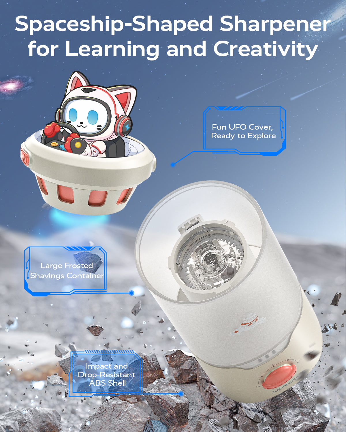 Jupitearth Pink Office Supplies/Pencils & Pencil Electric Pencil Sharpeners,Hands-Free,Auto in & Out Spaceship for Home and Office