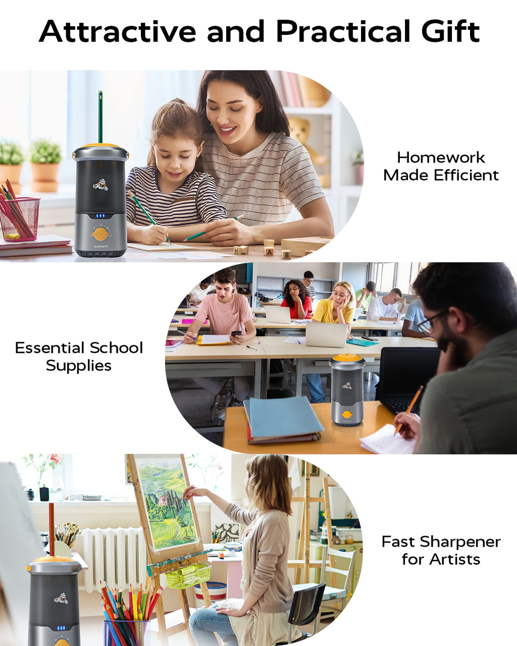 Jupitearth Pink Office Supplies/Pencils & Pencil Electric Pencil Sharpeners,Hands-Free,Auto in & Out Spaceship for Home and Office