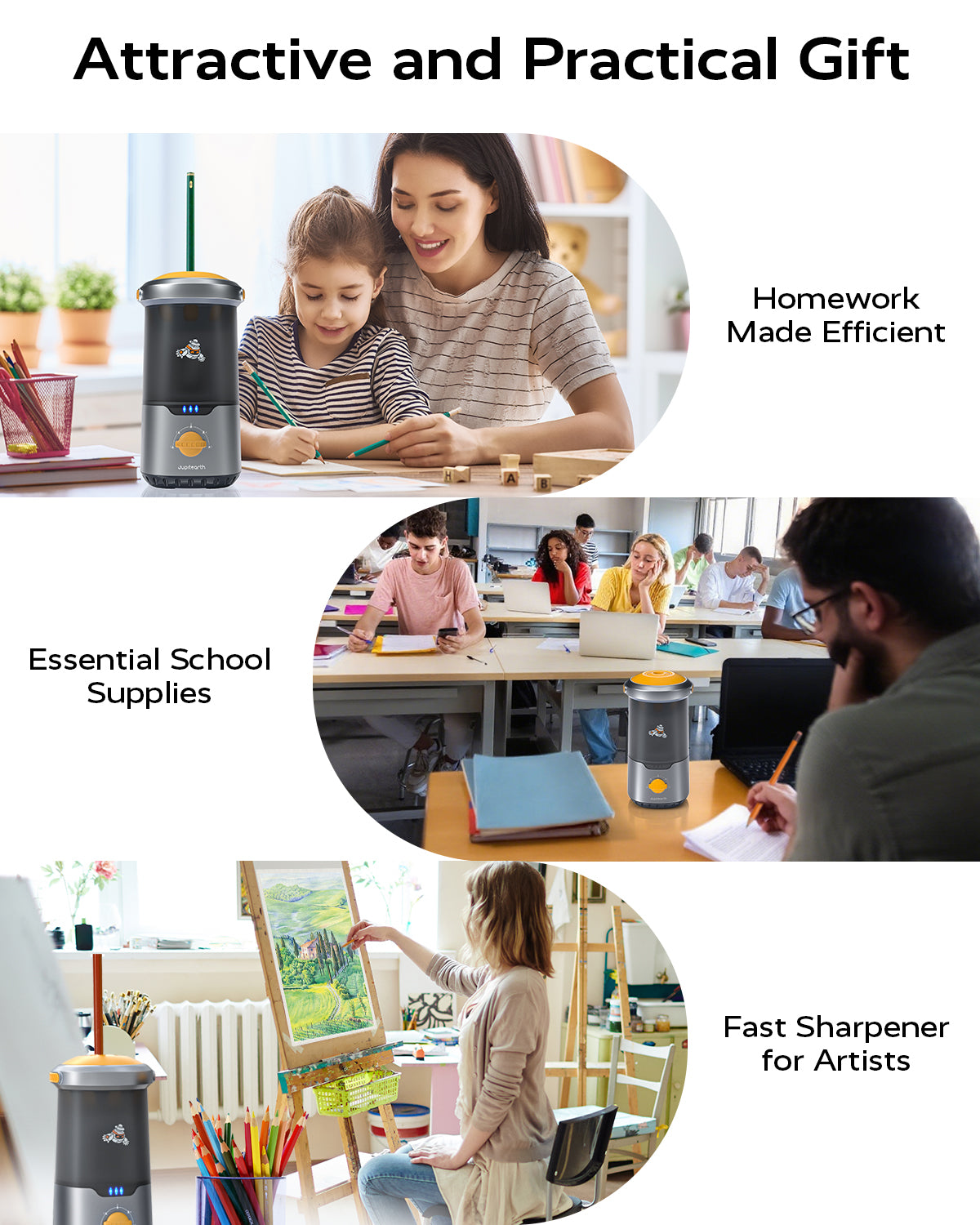 Jupitearth Pink Office Supplies/Pencils & Pencil Electric Pencil Sharpeners,Hands-Free,Auto in & Out Spaceship for Home and Office