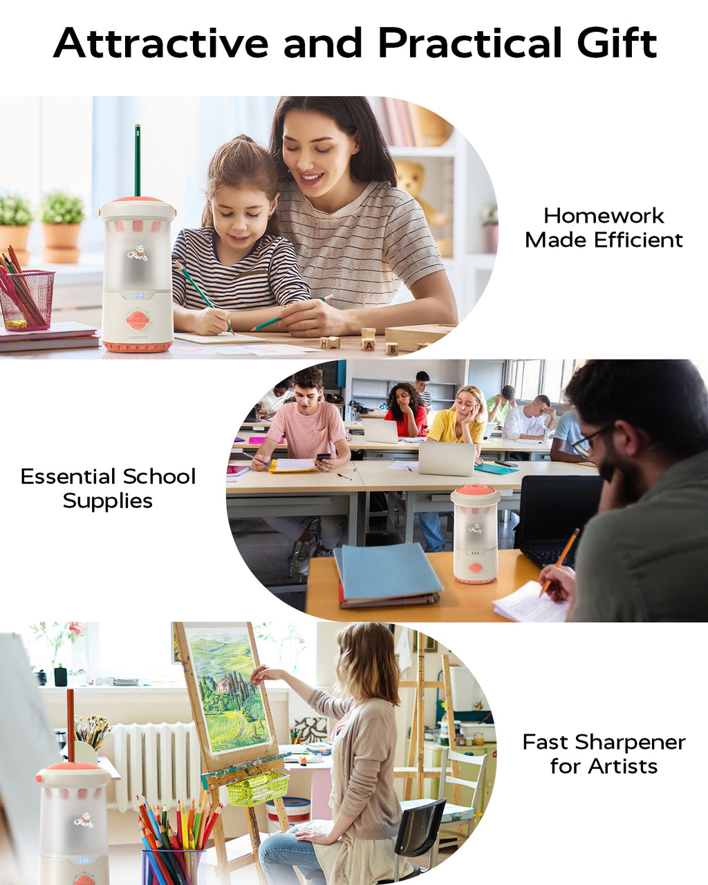 Jupitearth Black Office Supplies/Pencils & Pencil Electric Pencil Sharpeners,Hands-Free,Auto in & Out Spaceship for Home and Office