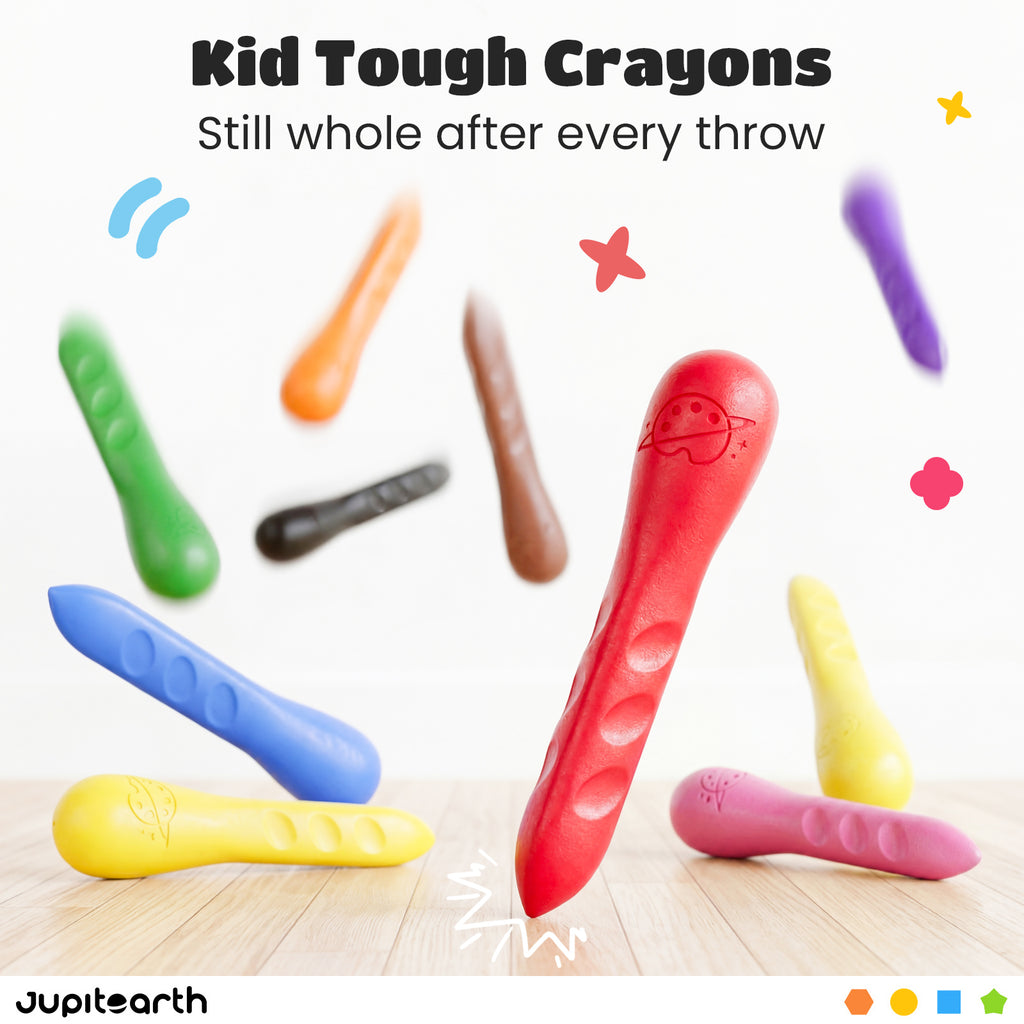 JUPITEARTH 12 Ct Crayons with Coloring Book & Bonus Stickers, Non-Toxic & Washable Triangle Art Supplies and Ideal for