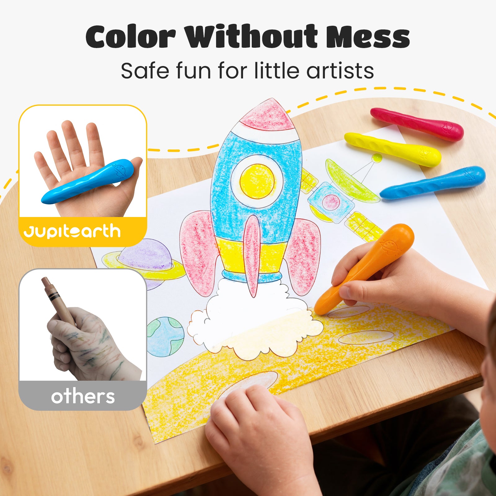 JUPITEARTH 12 Ct Crayons with Coloring Book & Bonus Stickers, Non-Toxic & Washable Triangle Art Supplies and Ideal for