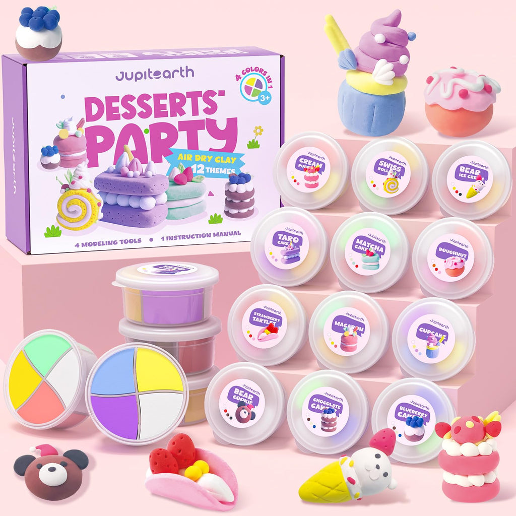 Jupitearth Air Dry Clay,12 Desserts Theme Party Foam Clay,Ultra Light Modeling Clay Kit, DIY Art and Home Party Favors (Dessert)