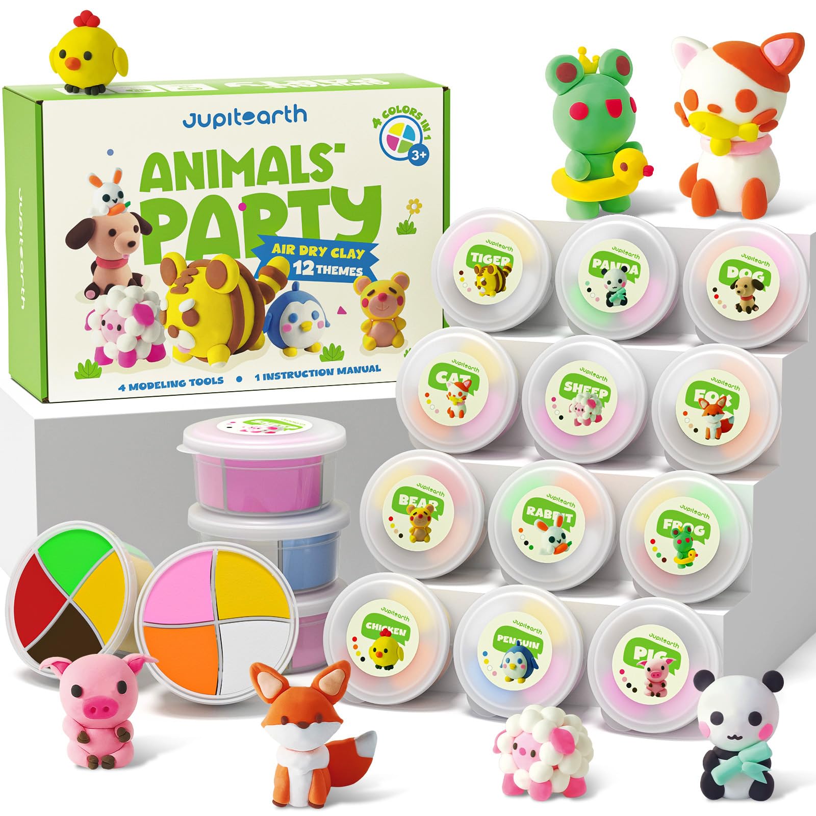 Jupitearth Air Dry Clay,12 Animals Theme Party Foam Clay,Ultra Light Modeling Clay Kit, DIY Art and Home Party Favors