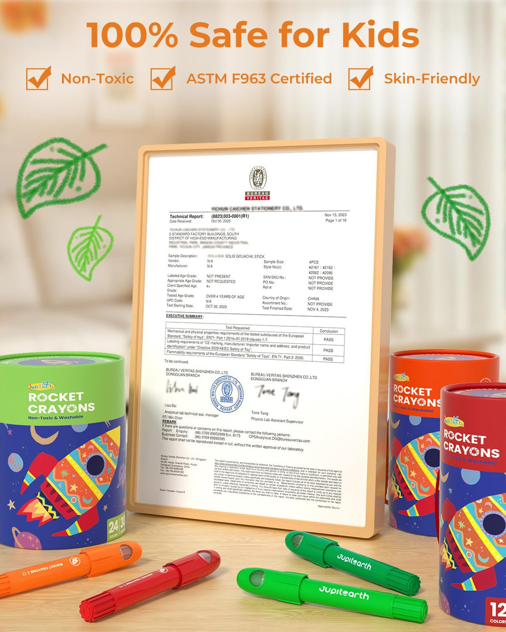 Jupitearth 24 Ct Twist Crayons for Toddlers 1-3,Ages 4-8 Non-Toxic Washable Crayons with Storage Bucket, Ultra-Silky and Easy to Hold Art Supplies