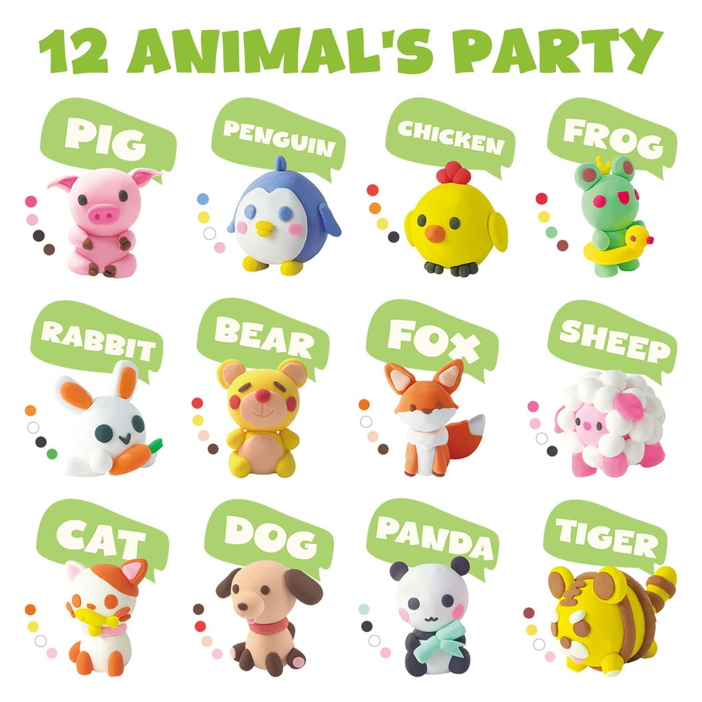 Jupitearth Air Dry Clay,12 Animals Theme Party Foam Clay,Ultra Light Modeling Clay Kit, DIY Art and Home Party Favors