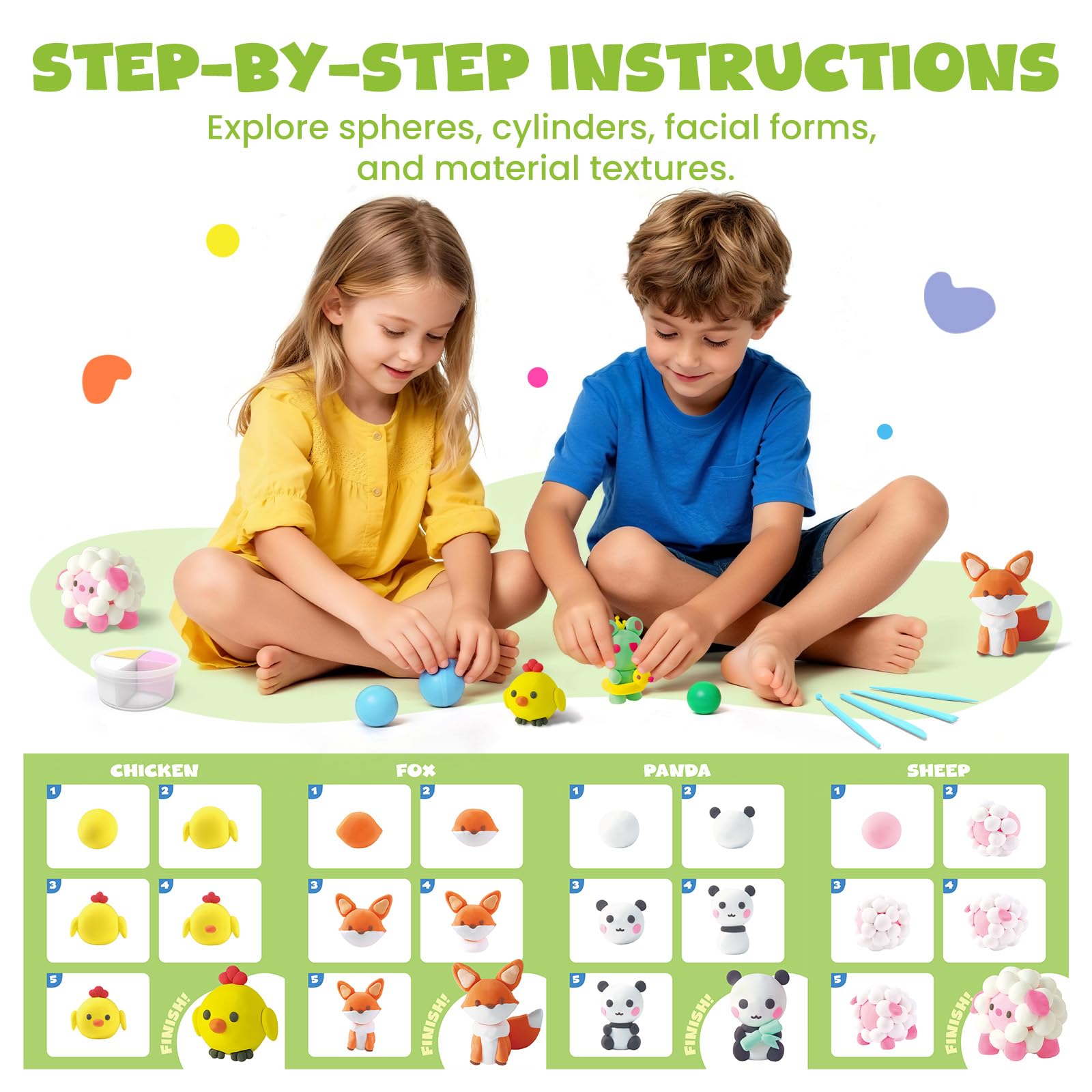 Jupitearth Air Dry Clay,12 Animals Theme Party Foam Clay,Ultra Light Modeling Clay Kit, DIY Art and Home Party Favors