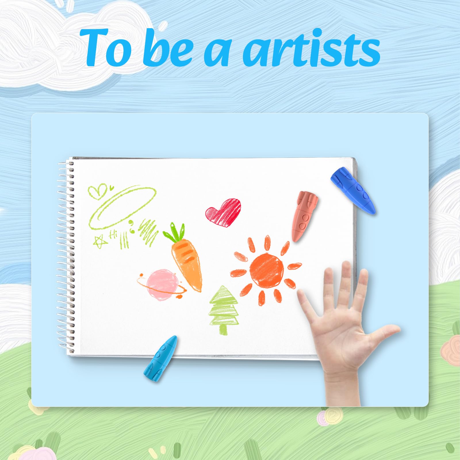 Jupitearth 12 Ct Non-Toxic Washable Rocket Crayons for,Easy-to-Hold Gifts & Mess-Free Art Supplies for Little Hands