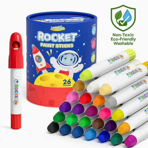 Jupitearth 26 Ct Rocket Tempera Paint Sticks with 120 PDF Coloring Pages, Quick Drying, Non-Toxic and Washable